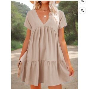 SHEIN Tan V-Neck Mini Dress